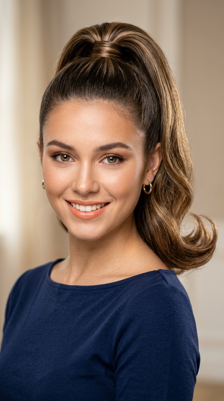 Retro High Ponytail with Flicked Ends