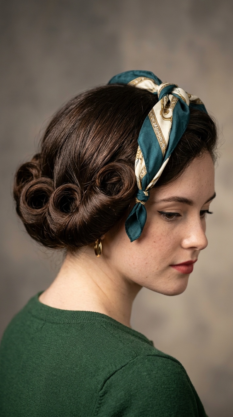 Reverse Nape Rolls with a Crown Scarf