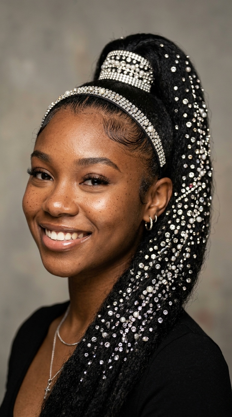 Rhinestone Embellished High Pony