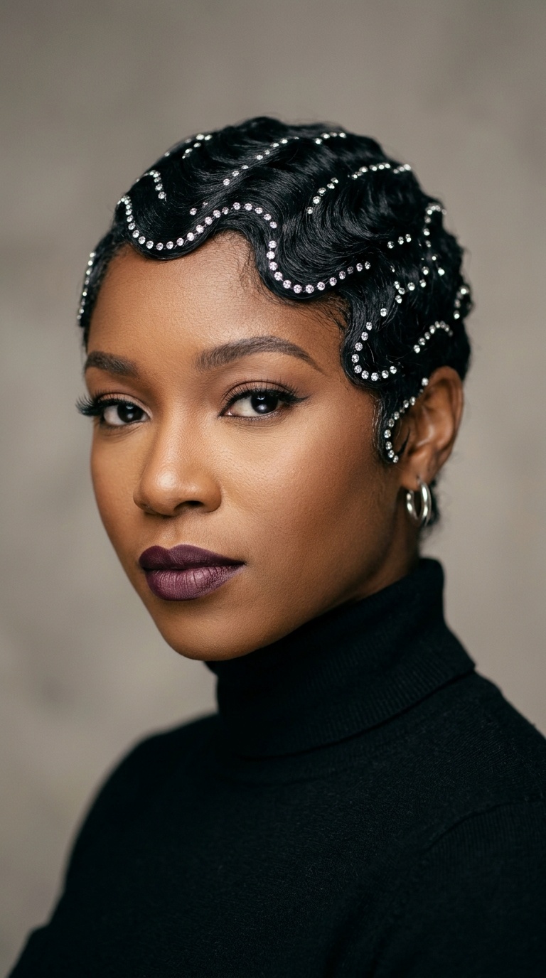 Rhinestone-Encrusted Finger Waves