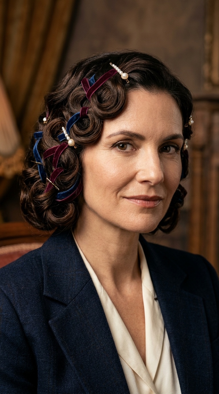 Ribbon-Interwoven Pin Curls