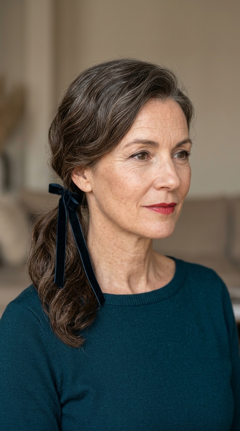 Ribbon-Tied Ponytail with Wave Detail