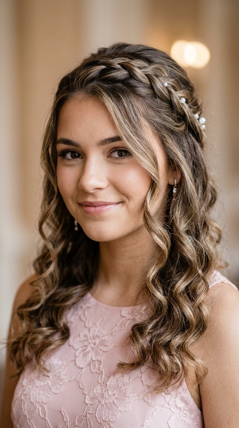 Romantic Half-Up Braid with Soft Curls