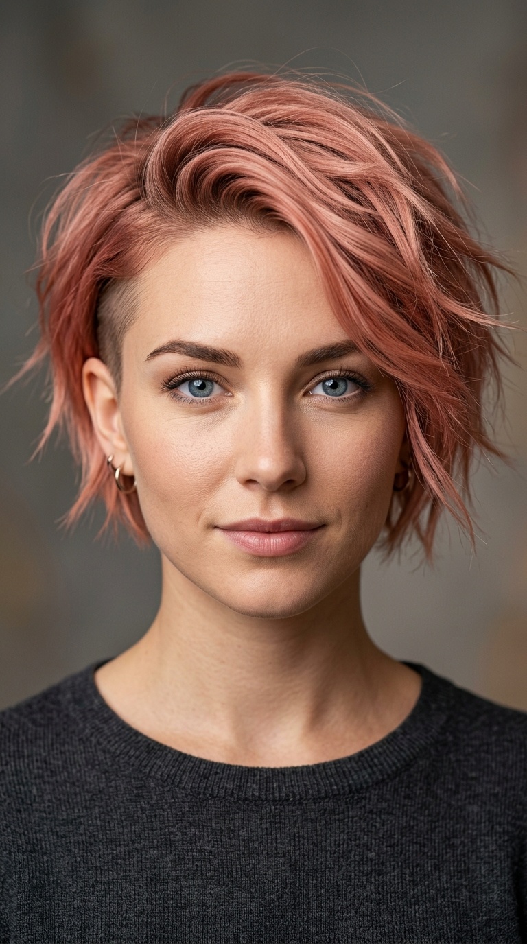 Rose Gold Choppy Layers with Disconnected Undercut