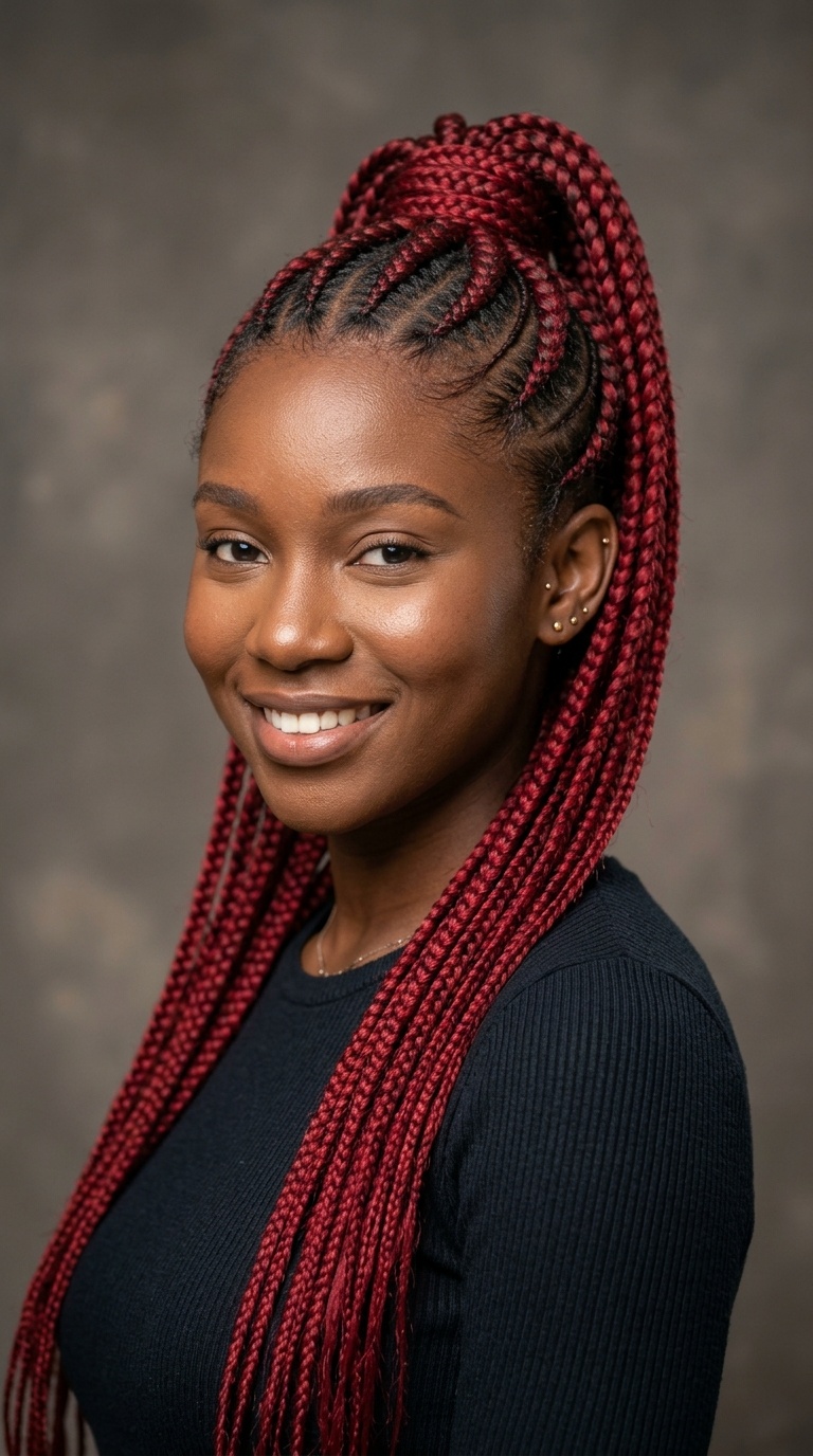 Rose Red Cornrowed Ponytail