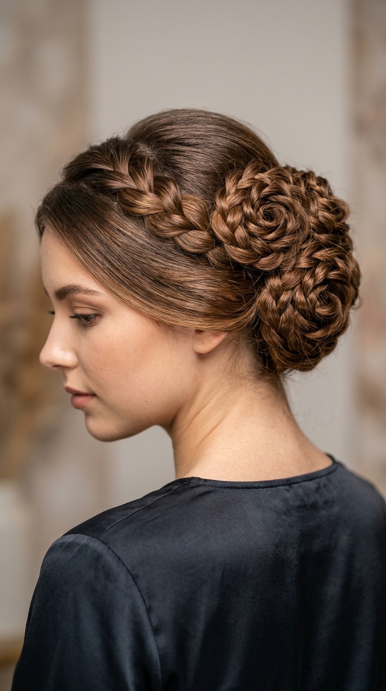 Rose-Shaped Braid Updo