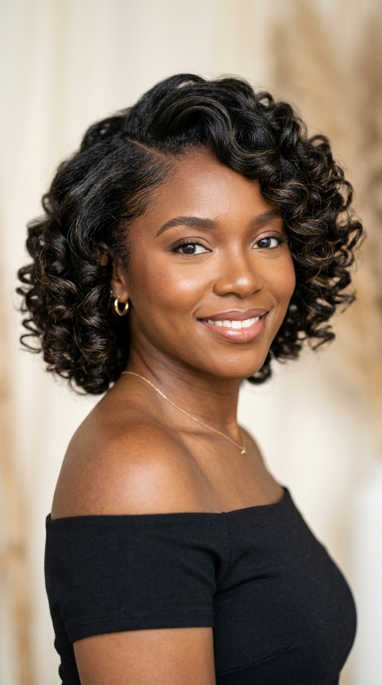 Rosette Curls with a Side Part