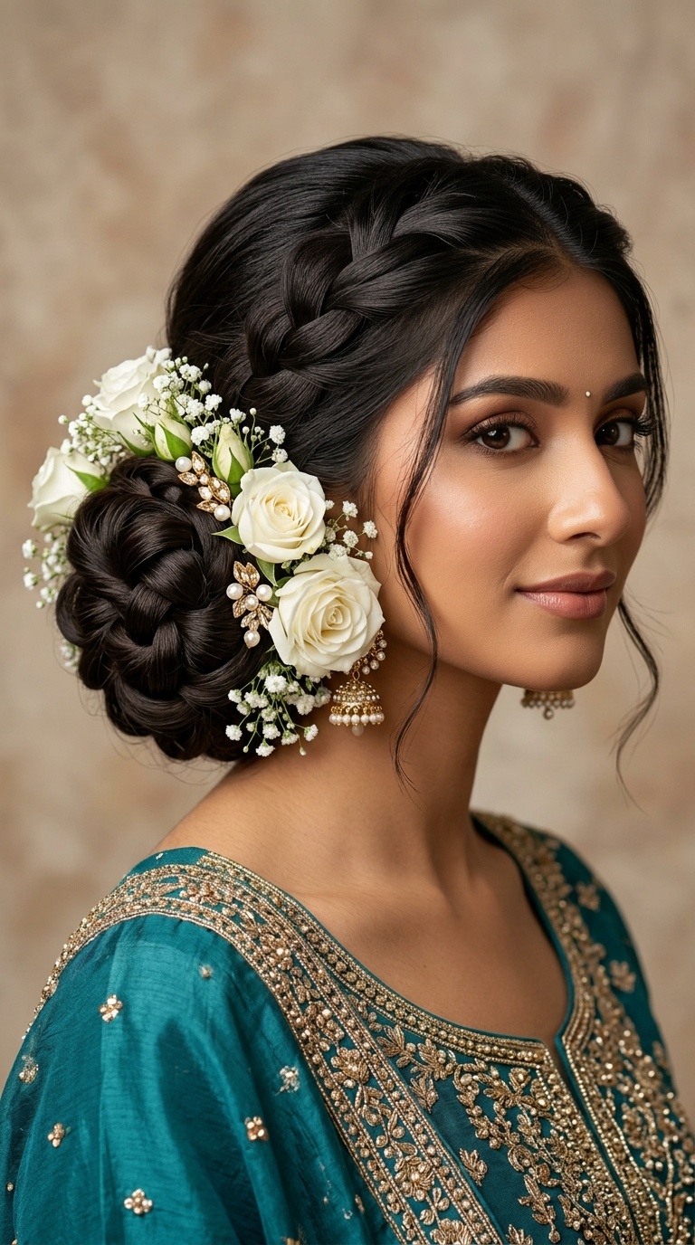 Royal Low Chignon with Statement Florals