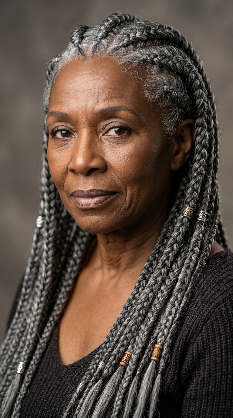 Salt and Pepper Goddess Braids