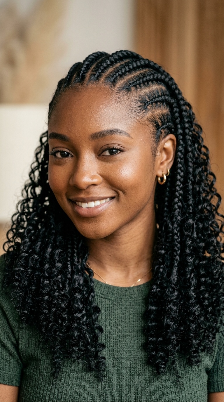 Scalp Braids with Curly Ends