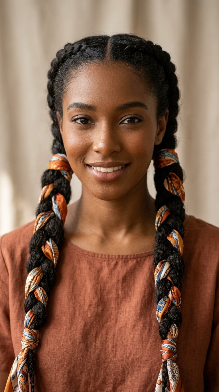 Scarf-Braided Pigtails