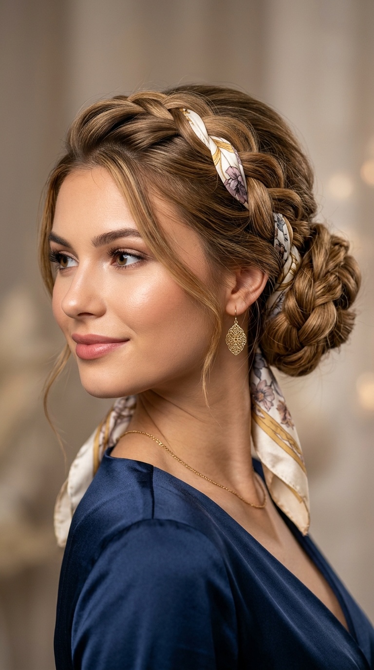 Scarf-Infused Braided Bun