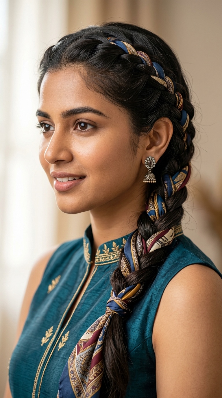 Scarf-Integrated French Braid
