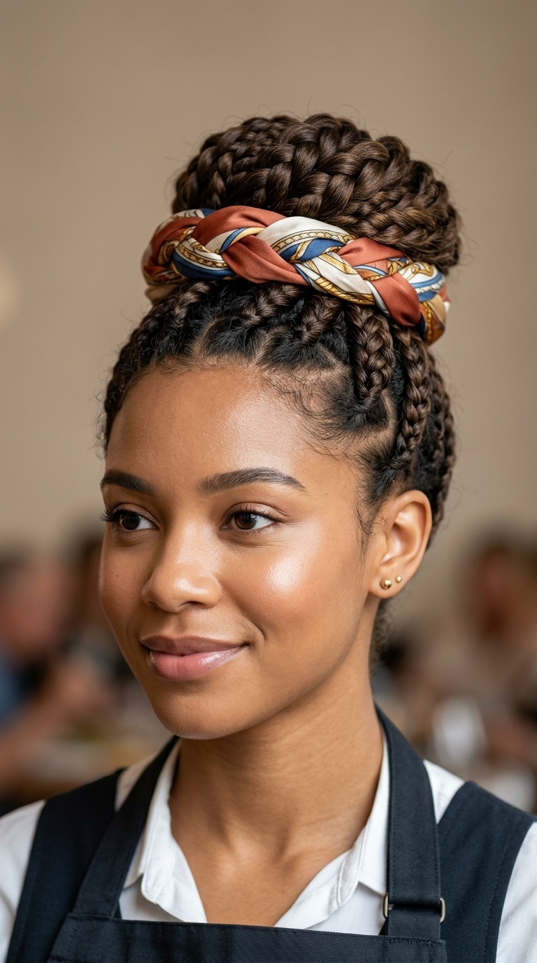 Scarf-Intertwined Braided Bun