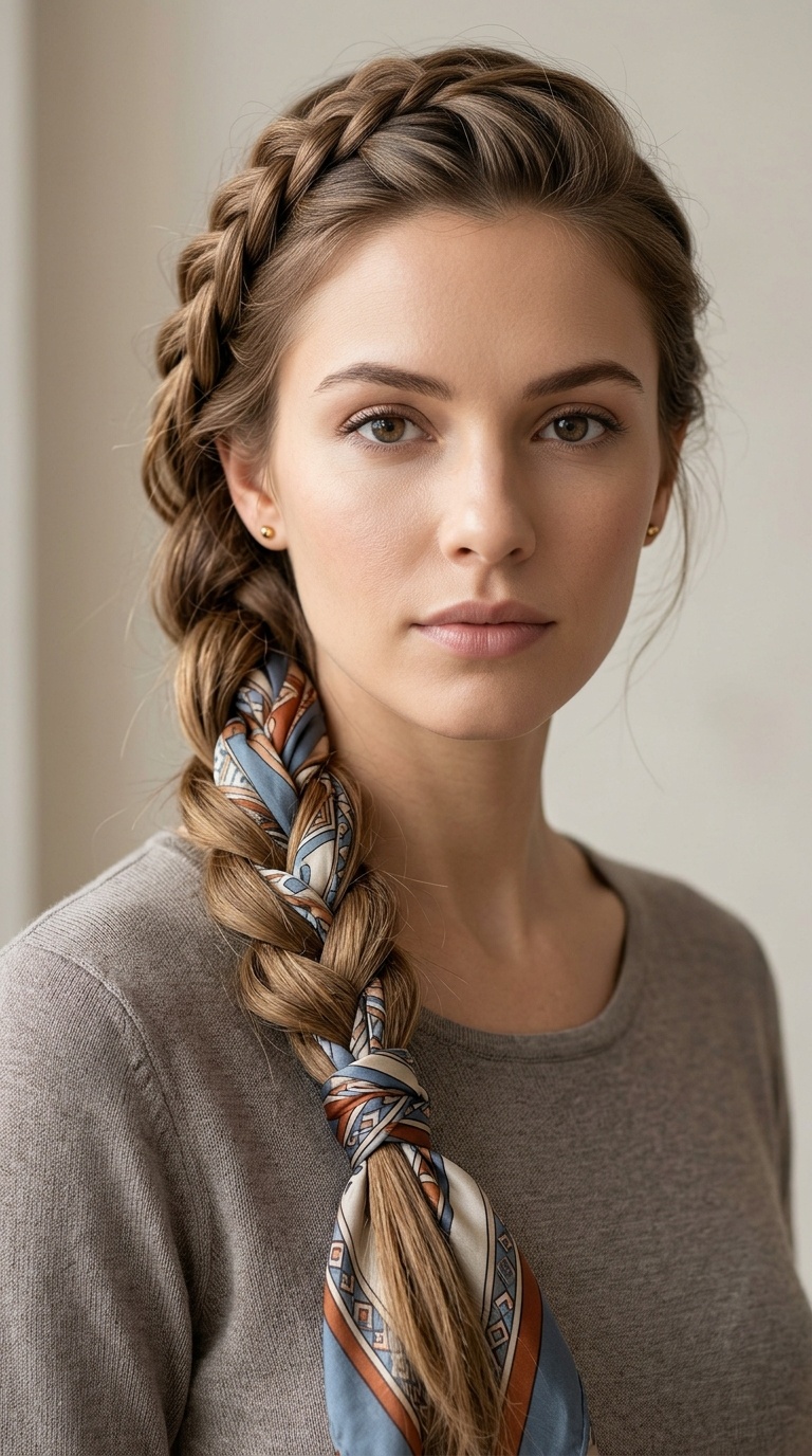 Scarf-Intertwined Side Braid