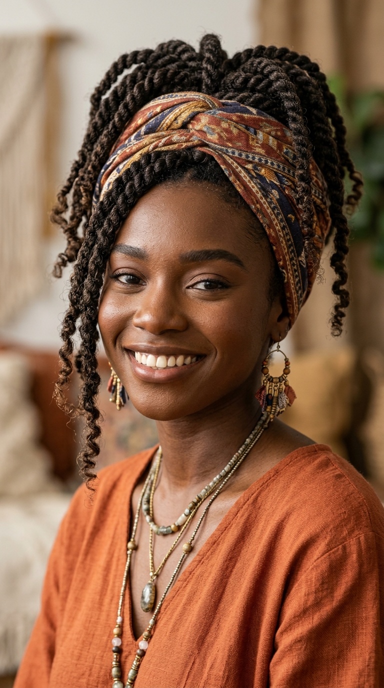 Scarf-Wrapped Bohemian Style