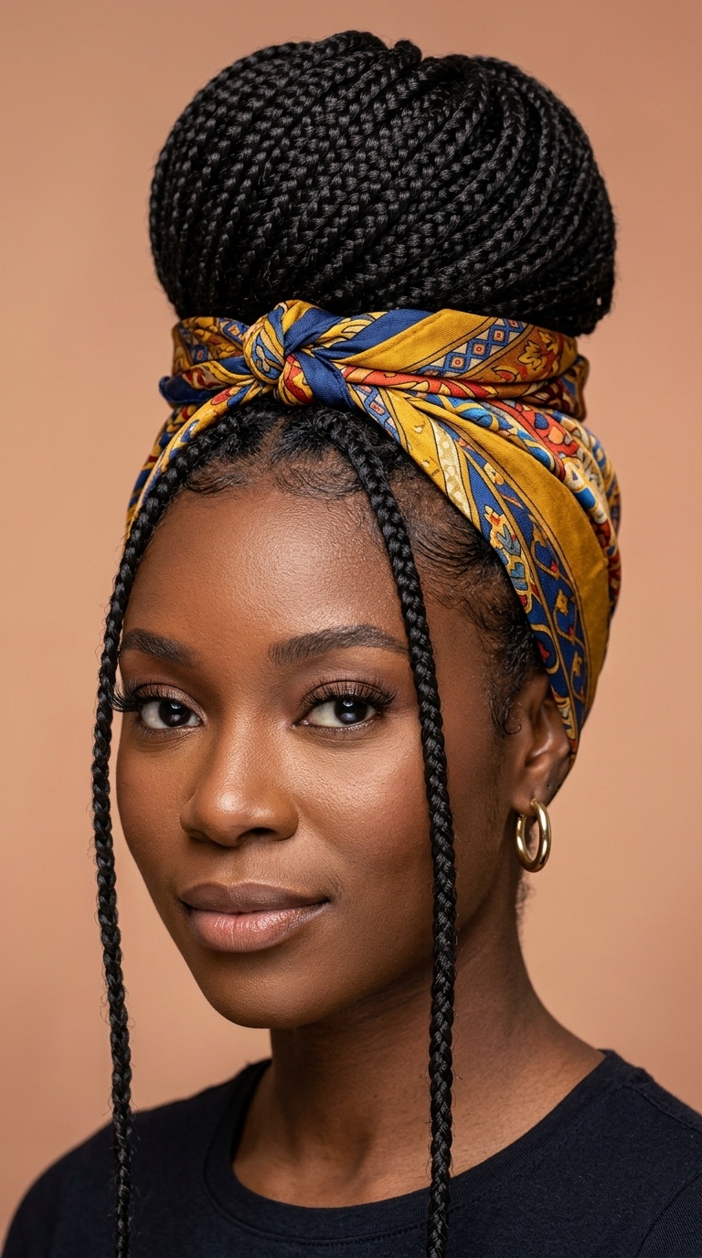 Scarf-Wrapped Braided Bun