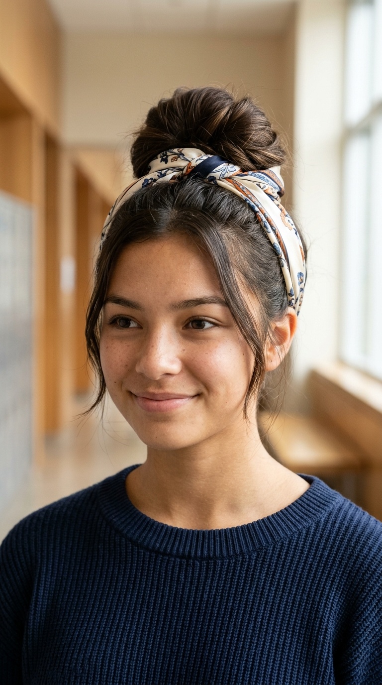 Scarf-Wrapped Bun