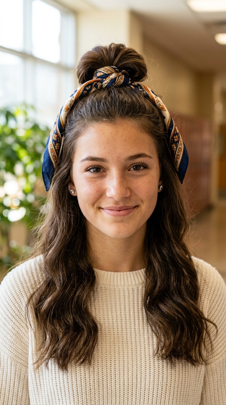 Scarf-Wrapped Half-Up