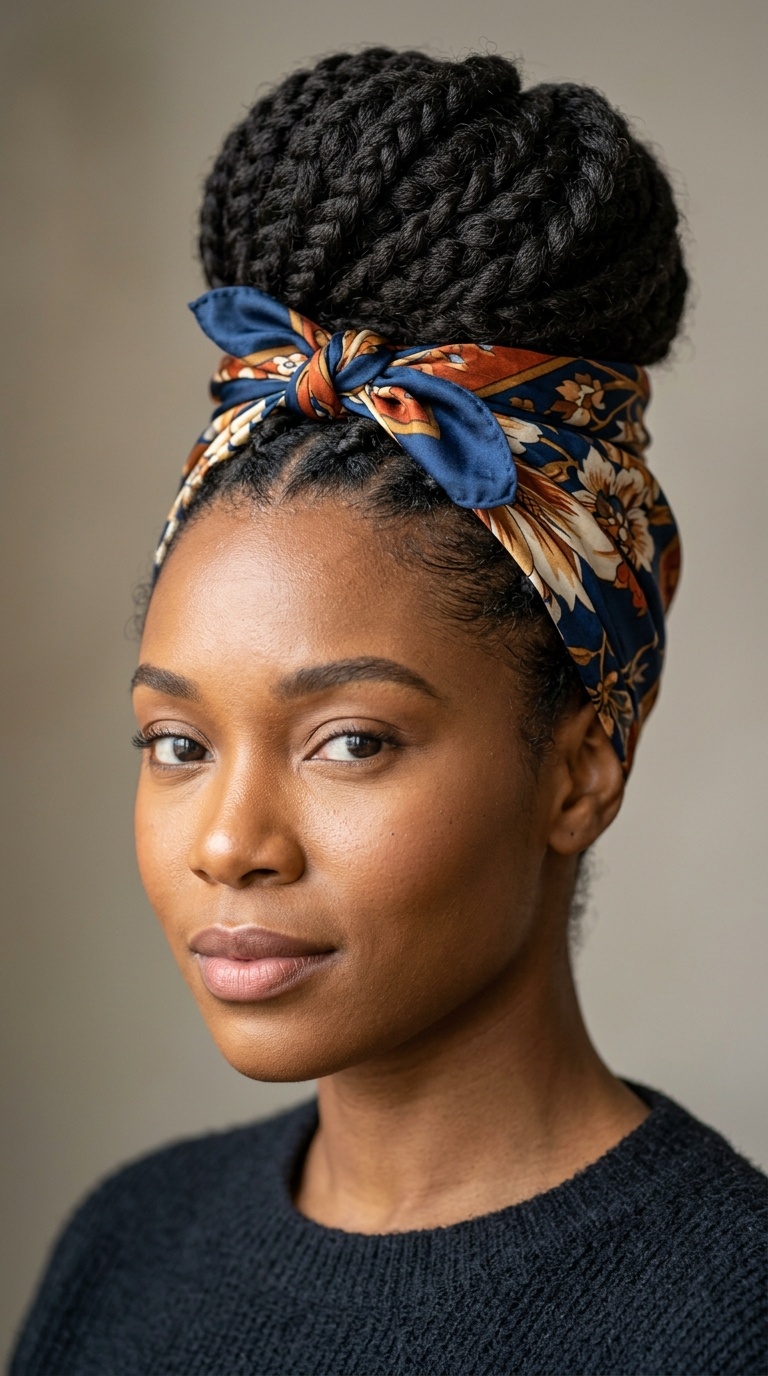 Scarf-Wrapped High Bun