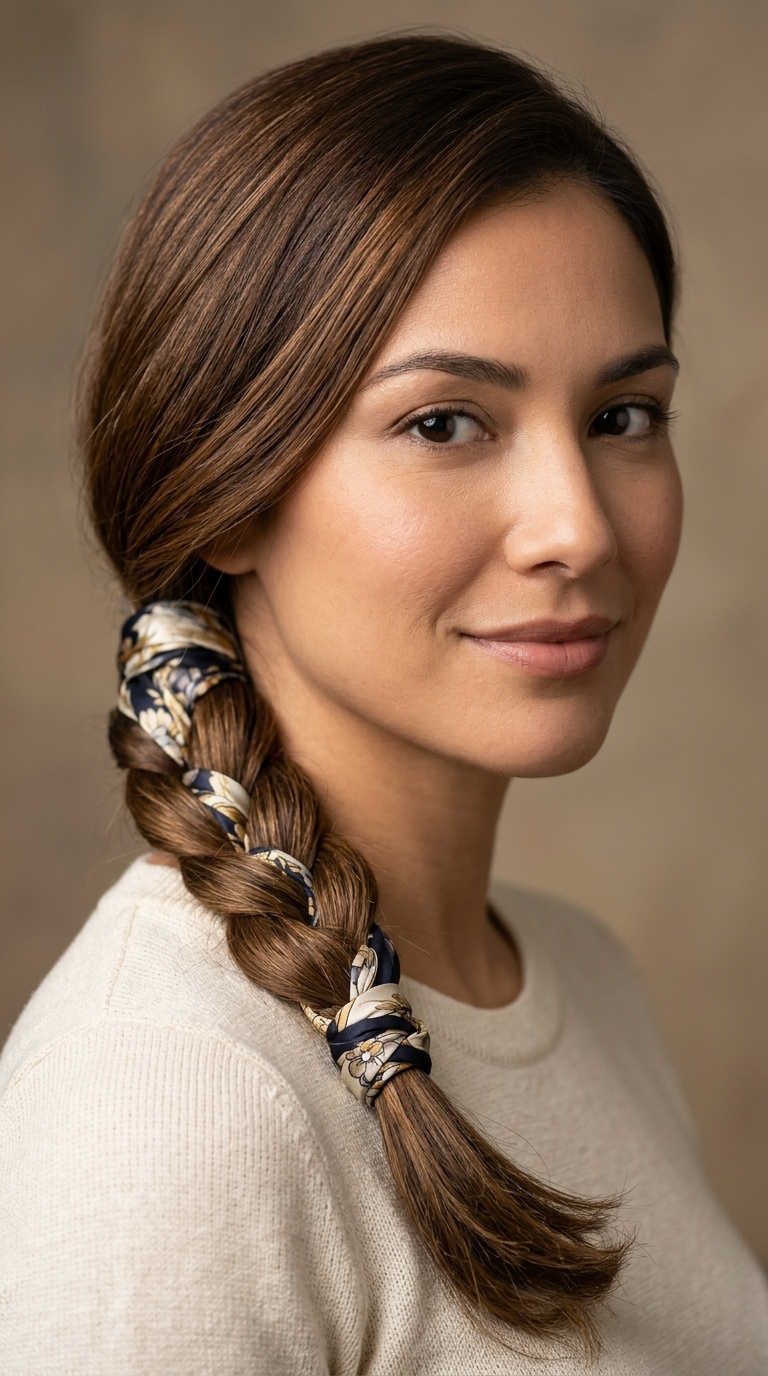Scarf-Wrapped Low Braid