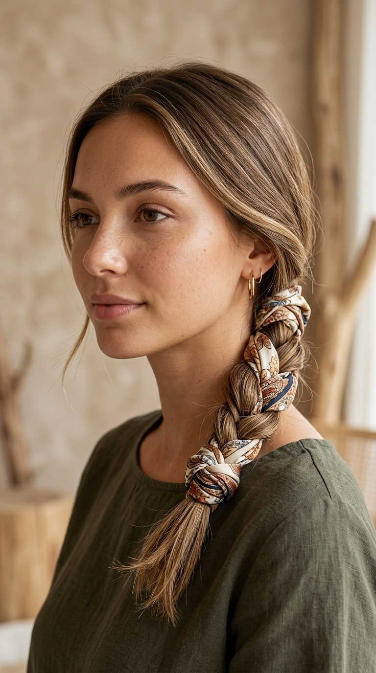 Scarf-Wrapped Low Braid