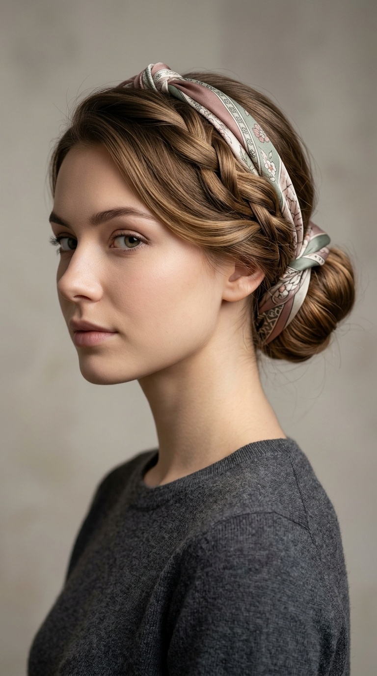 Scarf-Wrapped Low Bun