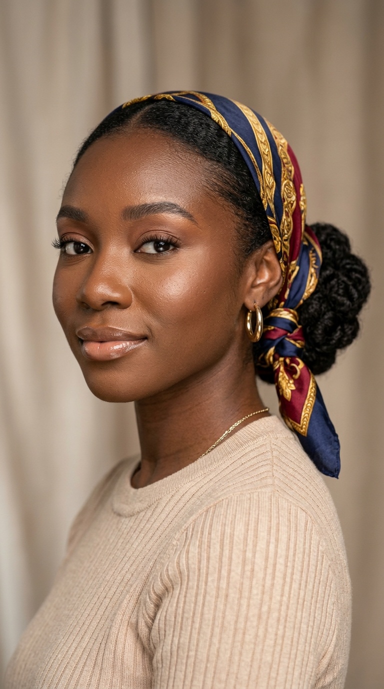 Scarf-Wrapped Low Bun