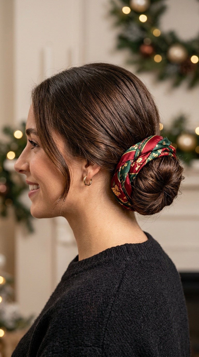 Scarf-Wrapped Low Bun