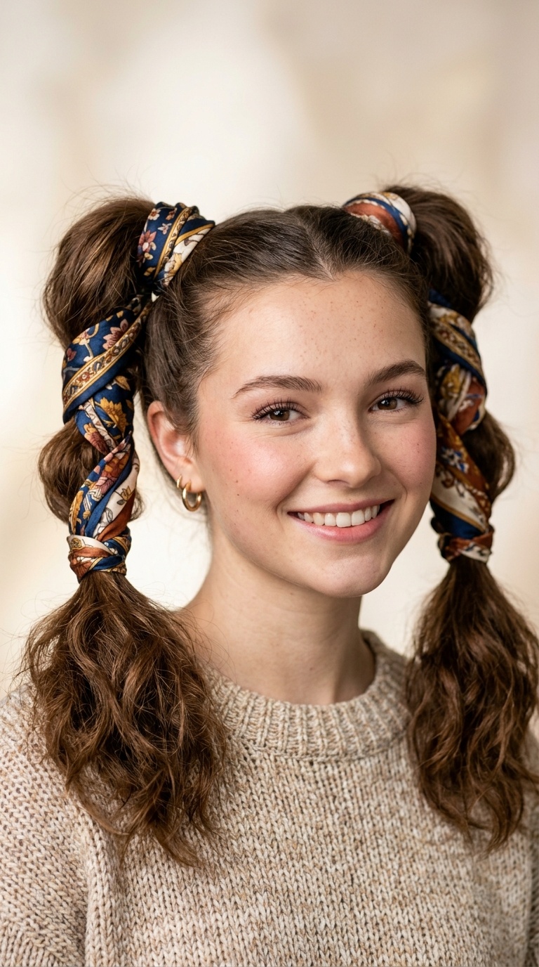Scarf-Wrapped Pigtails