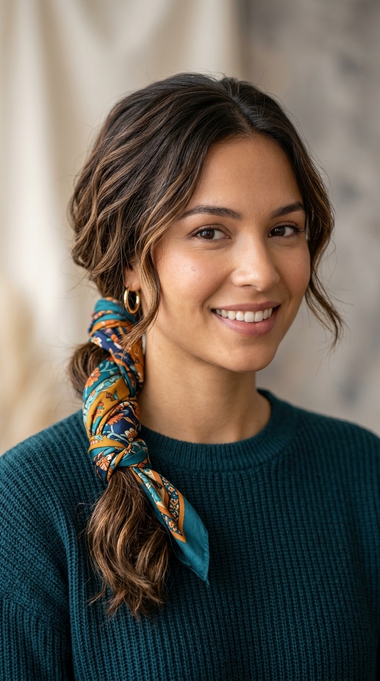 Scarf-Wrapped Ponytail
