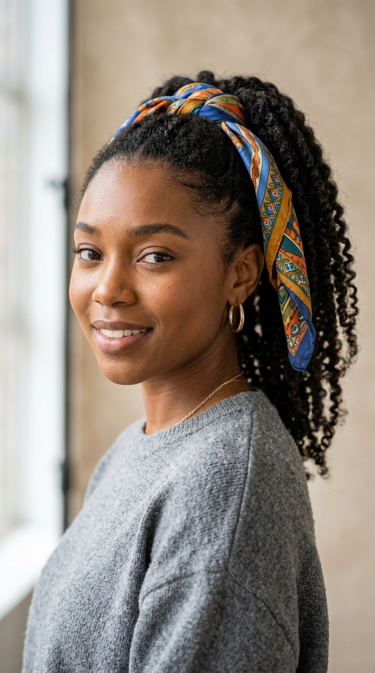 Scarf-Wrapped Ponytail