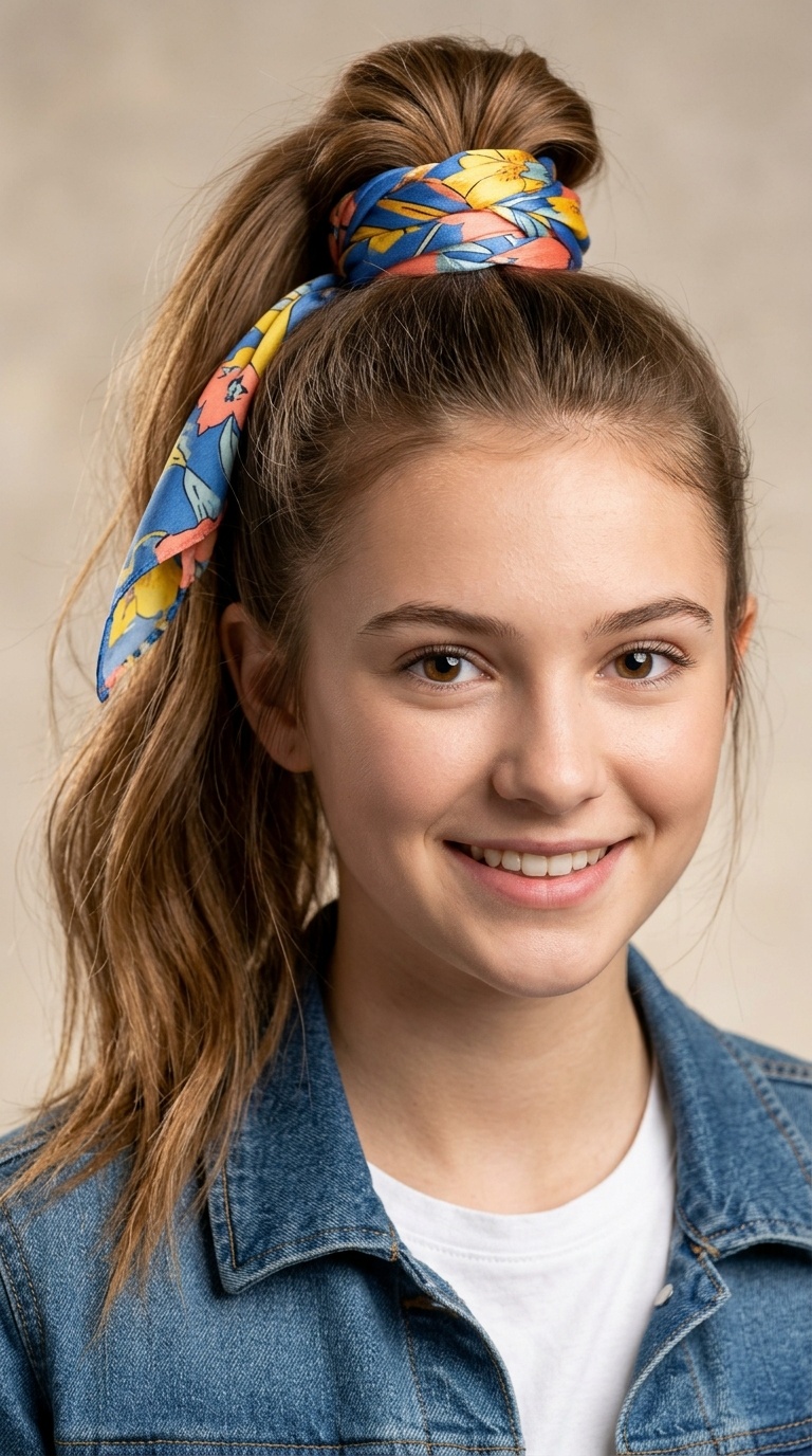 Scarf-Wrapped Ponytail