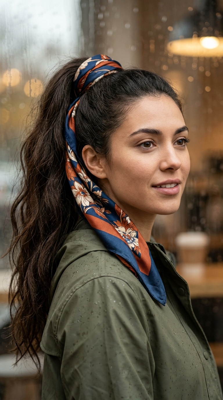 Scarf-Wrapped Ponytail