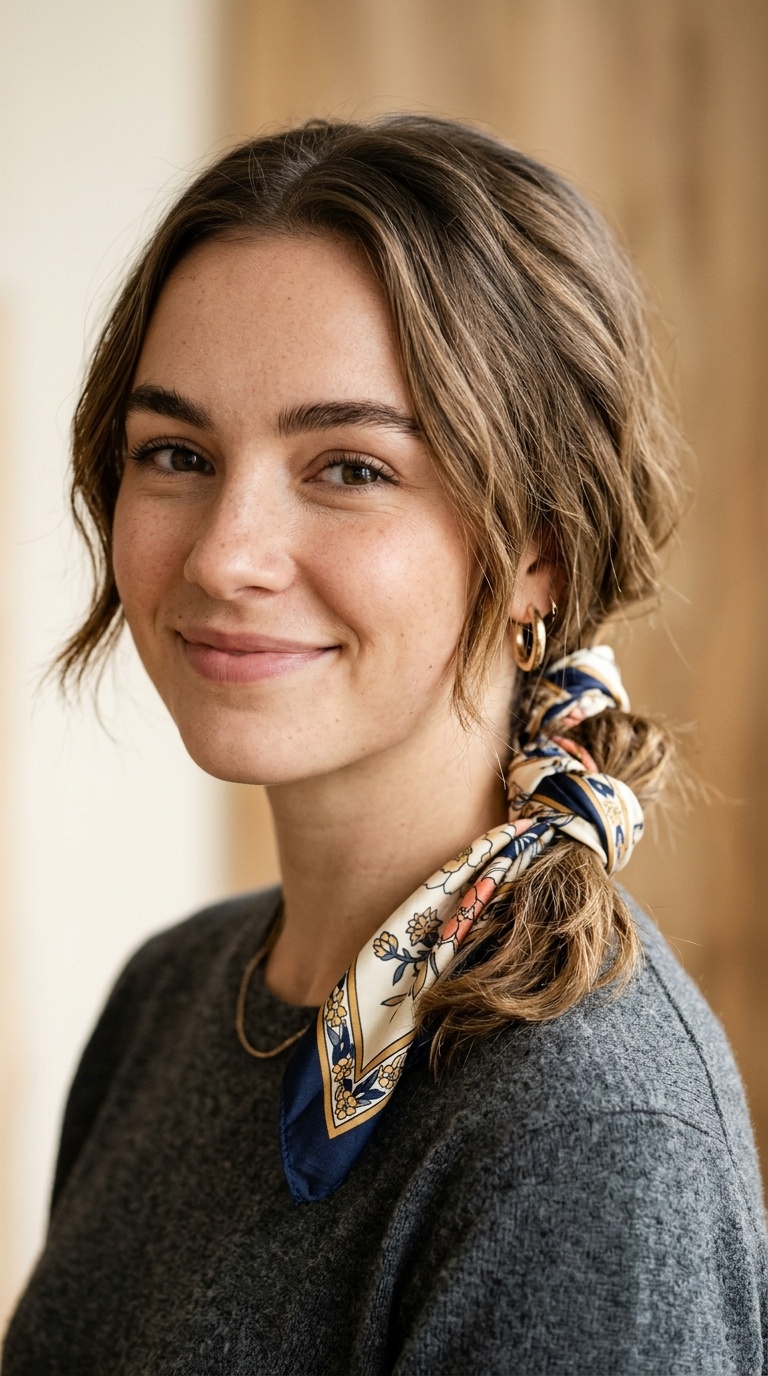 Scarf-Wrapped Ponytail