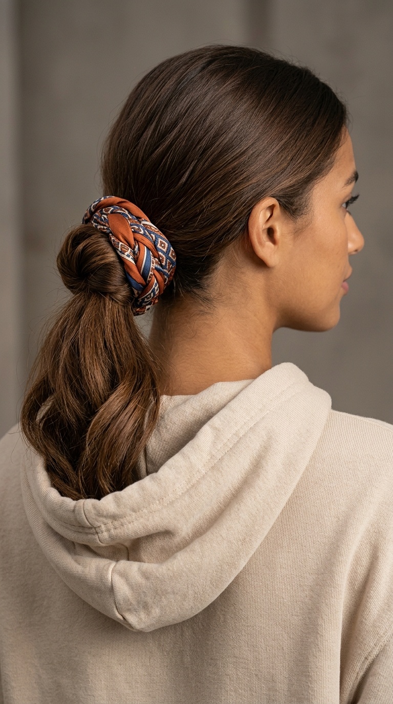 Scarf-Wrapped Ponytail