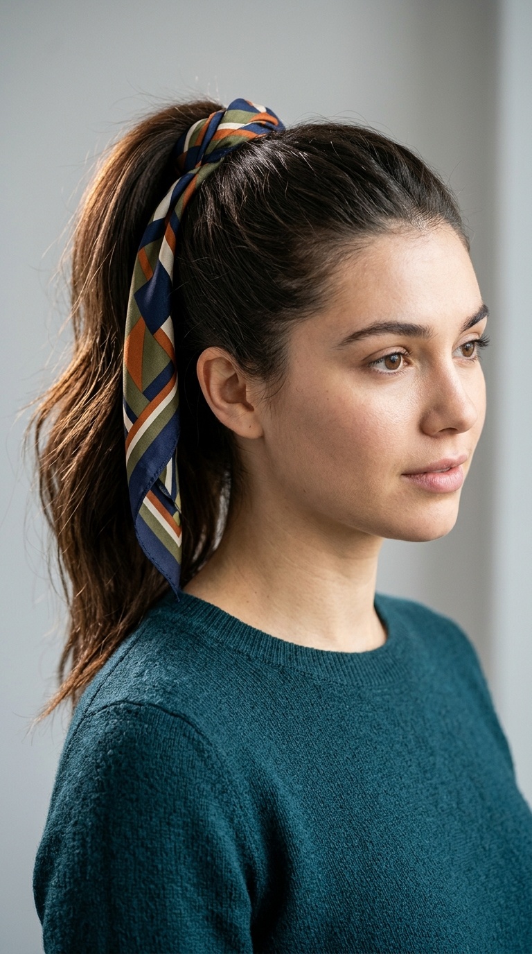 Scarf-Wrapped Ponytail