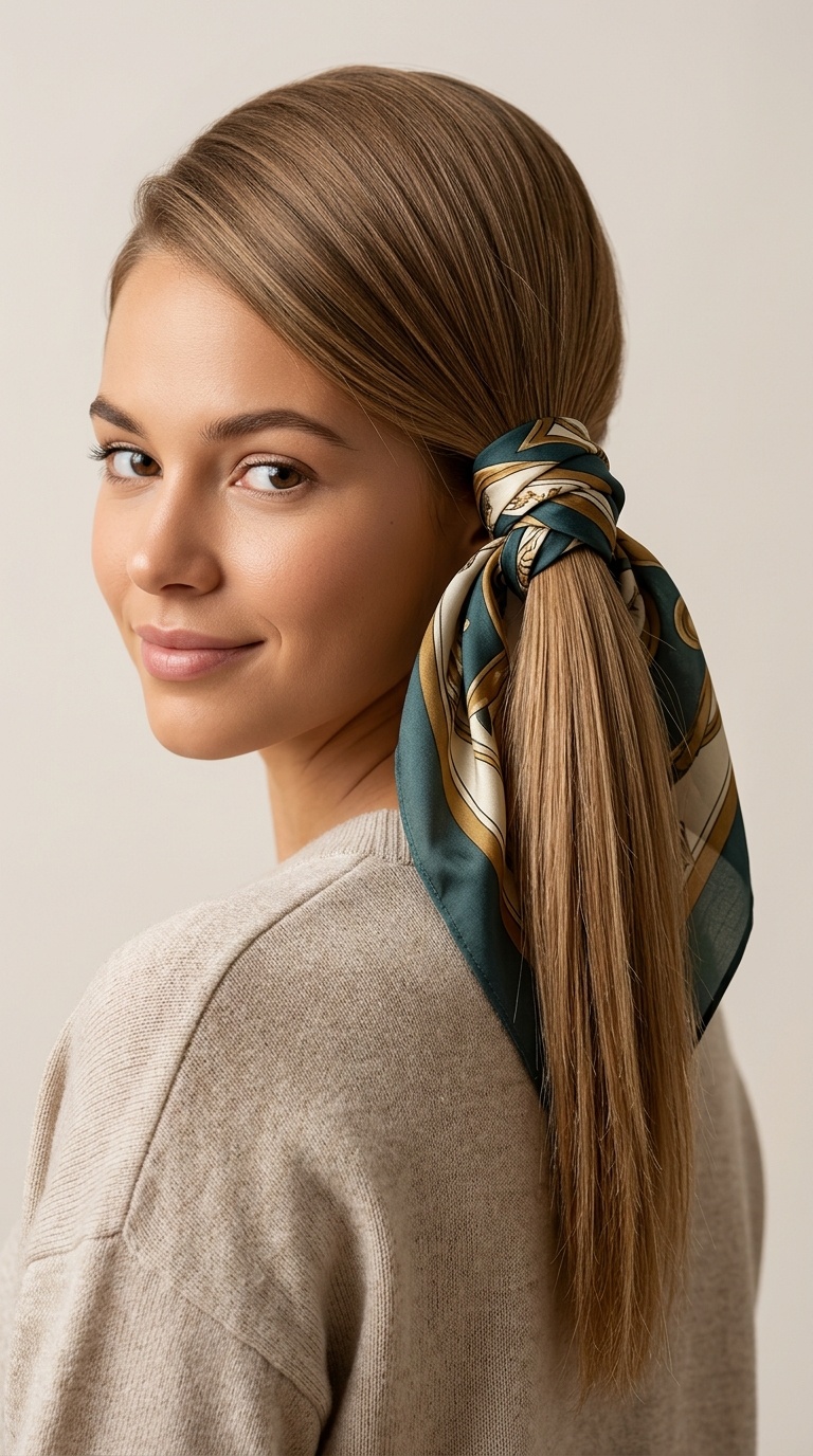 Scarf-Wrapped Ponytail