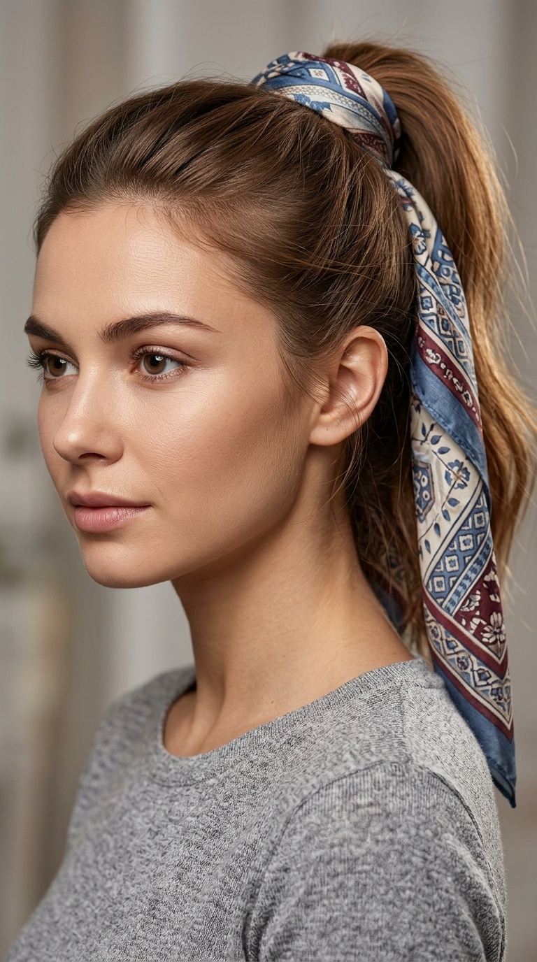 Scarf-Wrapped Ponytail