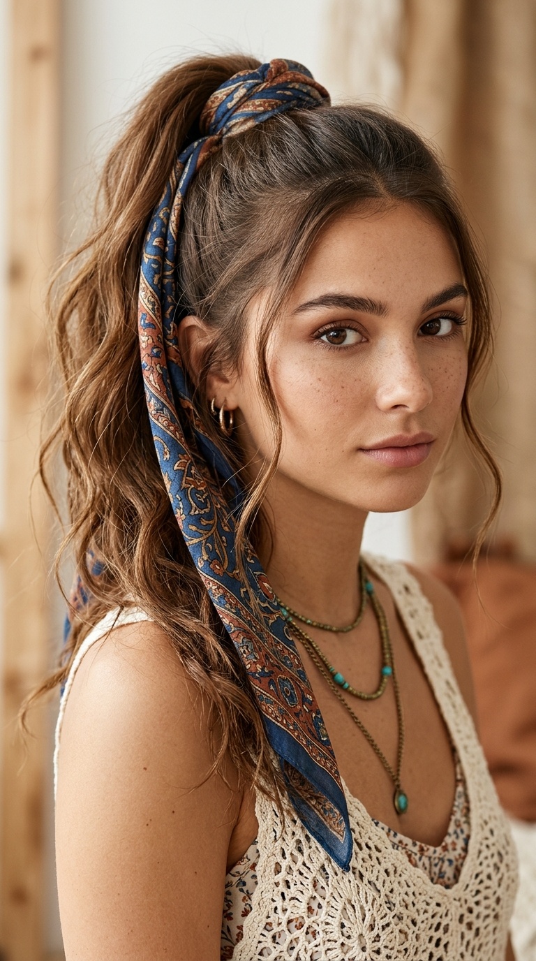 Scarf-Wrapped Ponytail