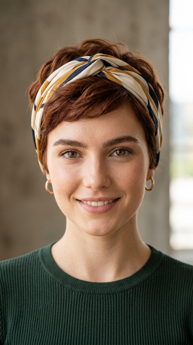 Scarf-Wrapped Short Hair