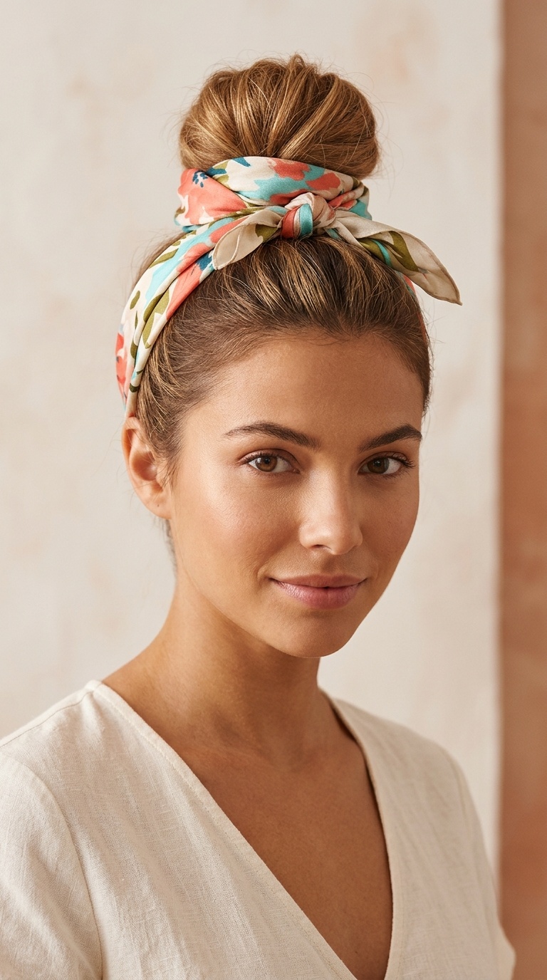Scarf-Wrapped Top Knot