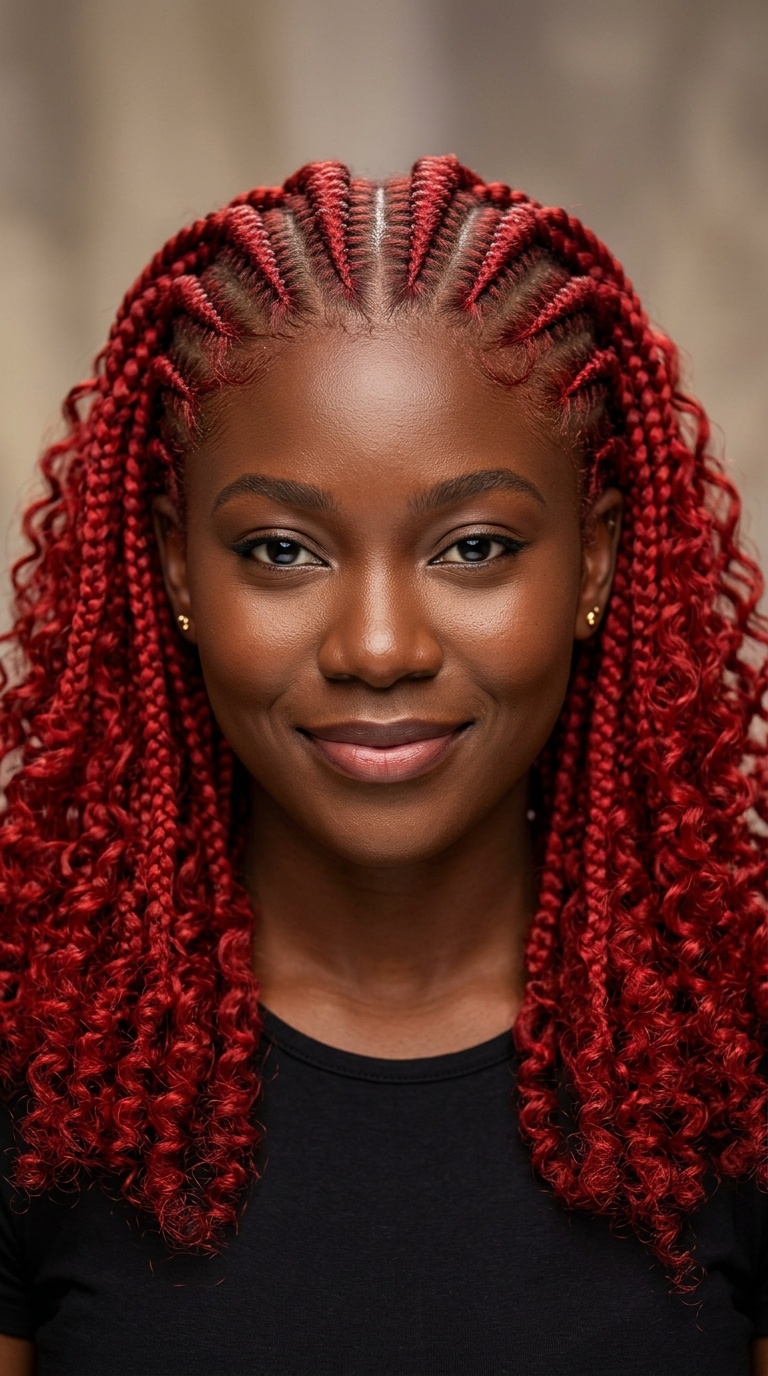 Scarlet Cornrows with Curly Ends