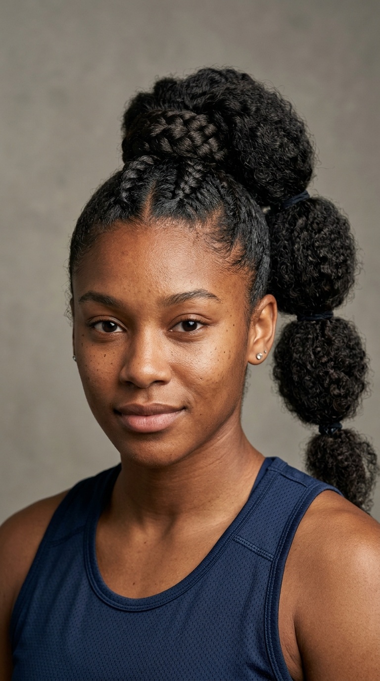 Scrunched High Ponytail with Braided Base
