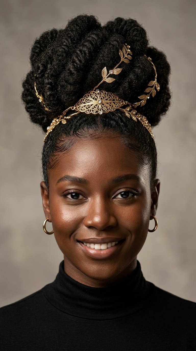 Sculpted Afro Puff with Gold Filigree