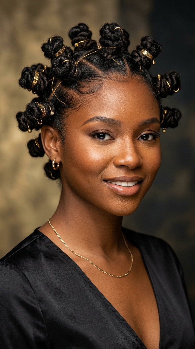 Sculpted Bantu Knots with Gold Accents