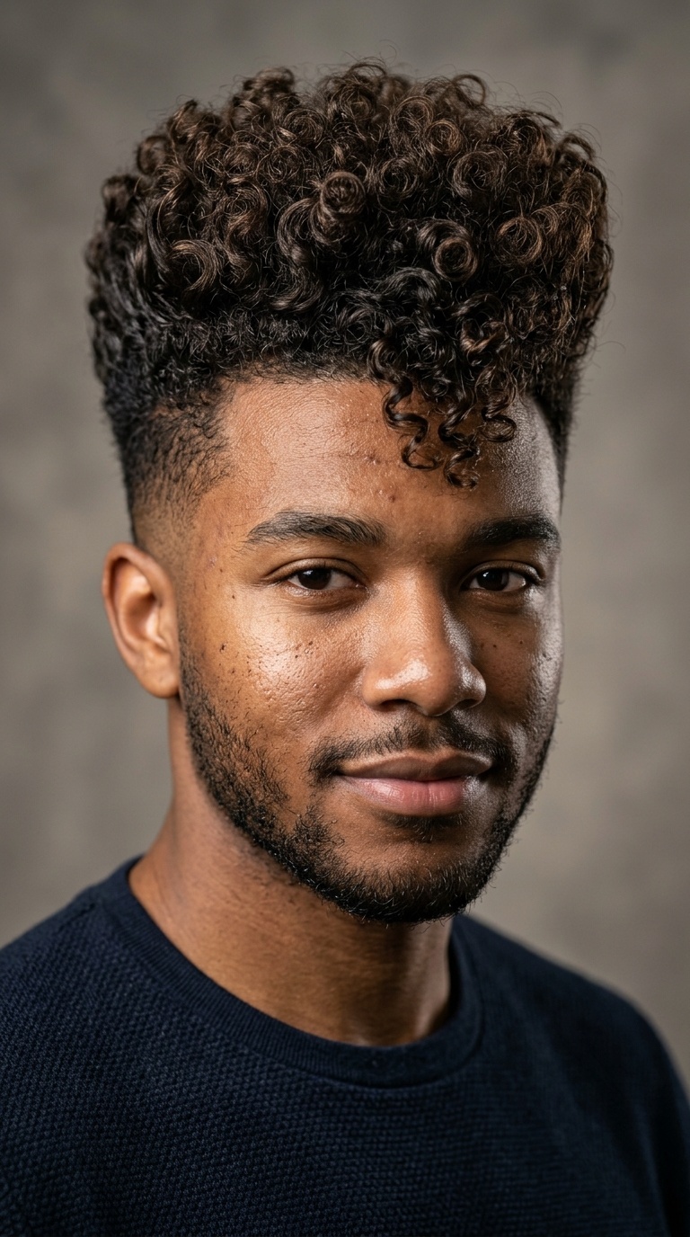 Sculpted Curly Pompadour