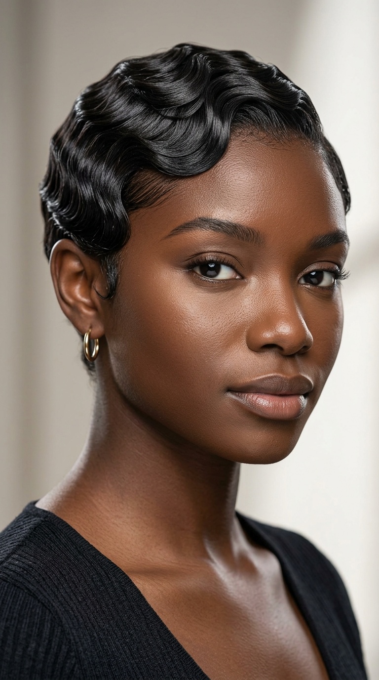 Sculpted Finger Waves on Short Hair