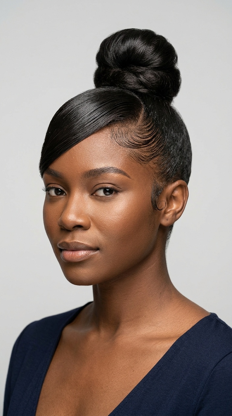 Sculpted High Top Knot with Swooped Edges