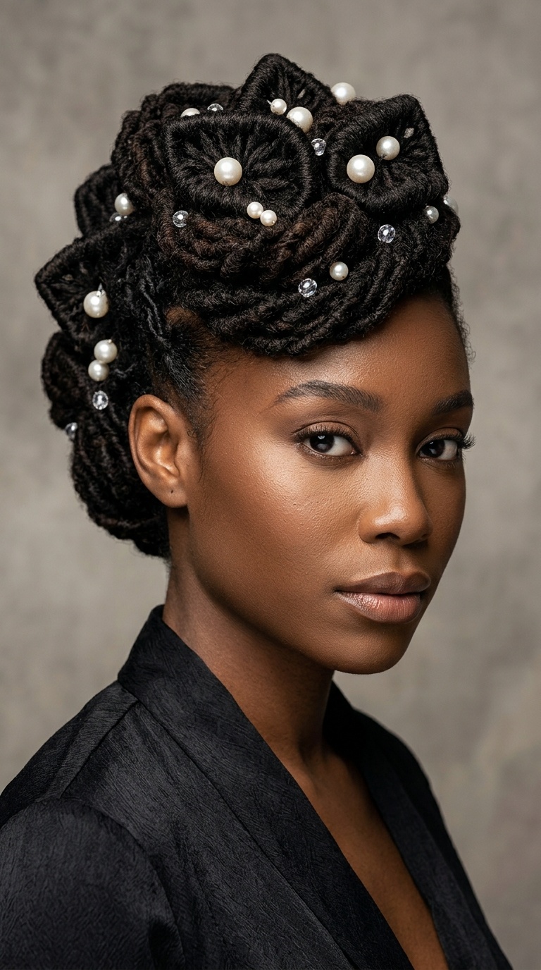 Sculpted Jelly Updo with Pearl Accents